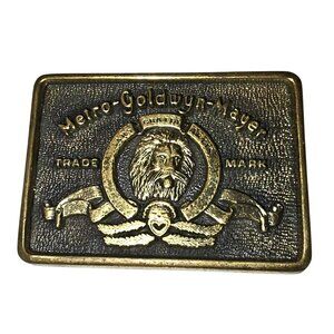 Vintage Metro-Goldwyn-Mayer Solid Brass Belt Buckle Lion Logo 1.25" BA11